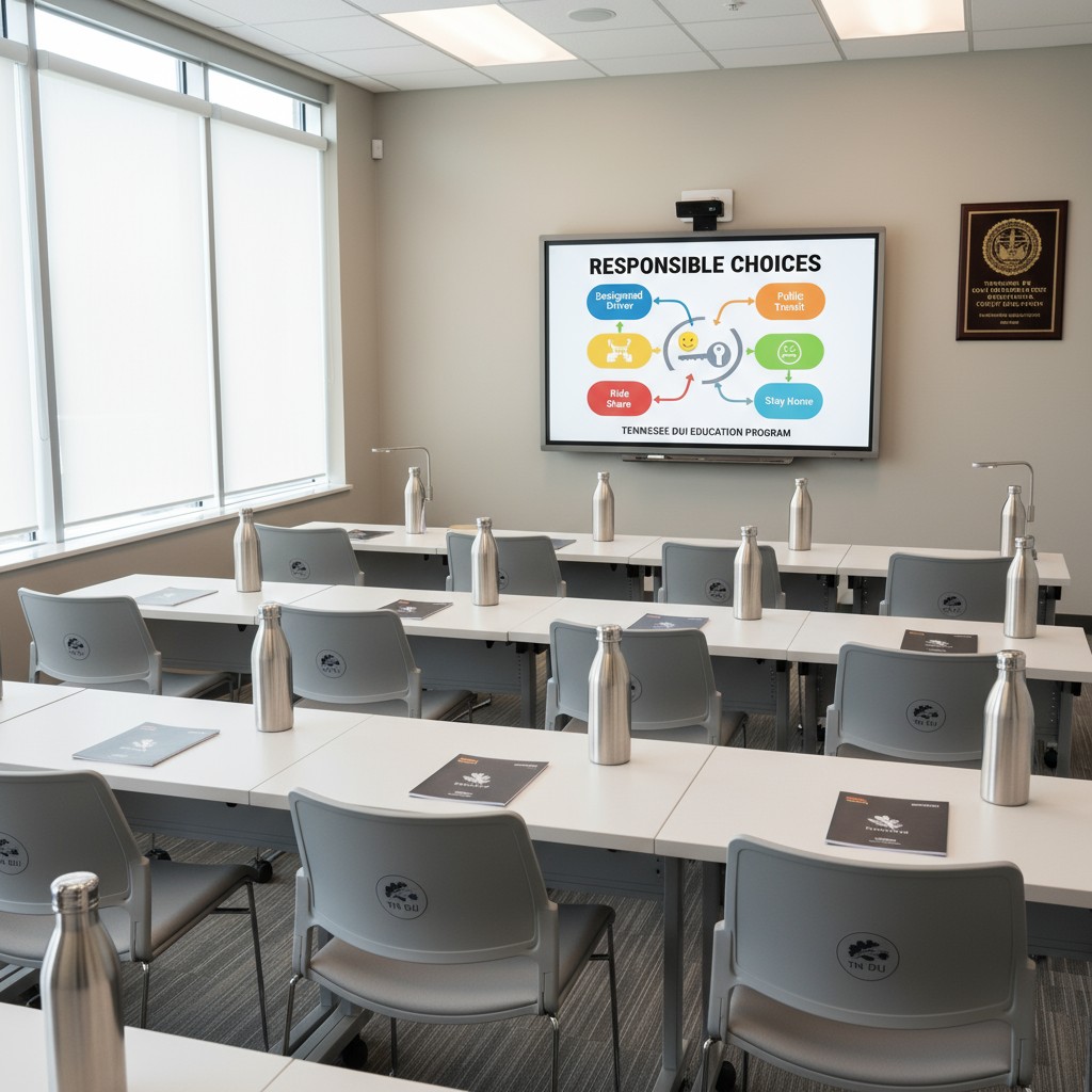 The wall-mounted flat screen displays a graphic titled "RESPONSIBLE CHOICES" in the educational classroom for the Tennesse...